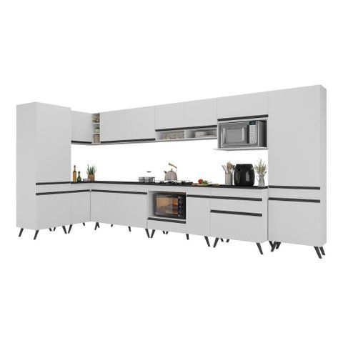 Armário de Cozinha Modulada Completa Canto 409cm com Balcão para Cooktop Veneza Multimóveis