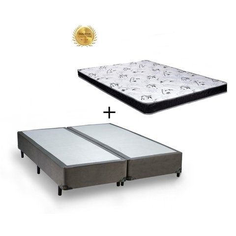 Cama Box Queen Colchão Mola Bonnel Belos Sonhos + Box Suede 60x158x198:Cinza