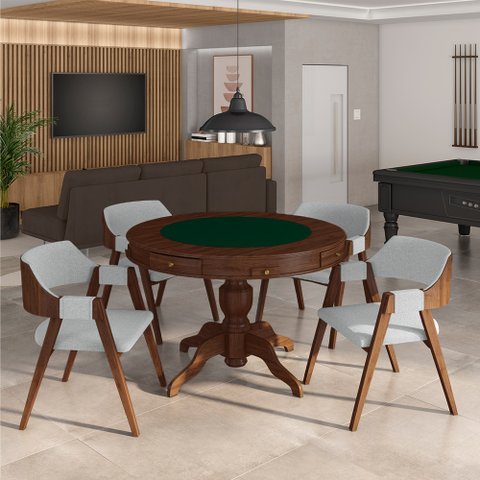 Conjunto Mesa de Jogos Carteado Bellagio Tampo Reversível Verde e 4 Cadeiras Madeira Poker Base Estr