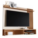 Ver imagem 1 de Painel Ripado para Tv Rack Suspenso Sala Off White Freijó