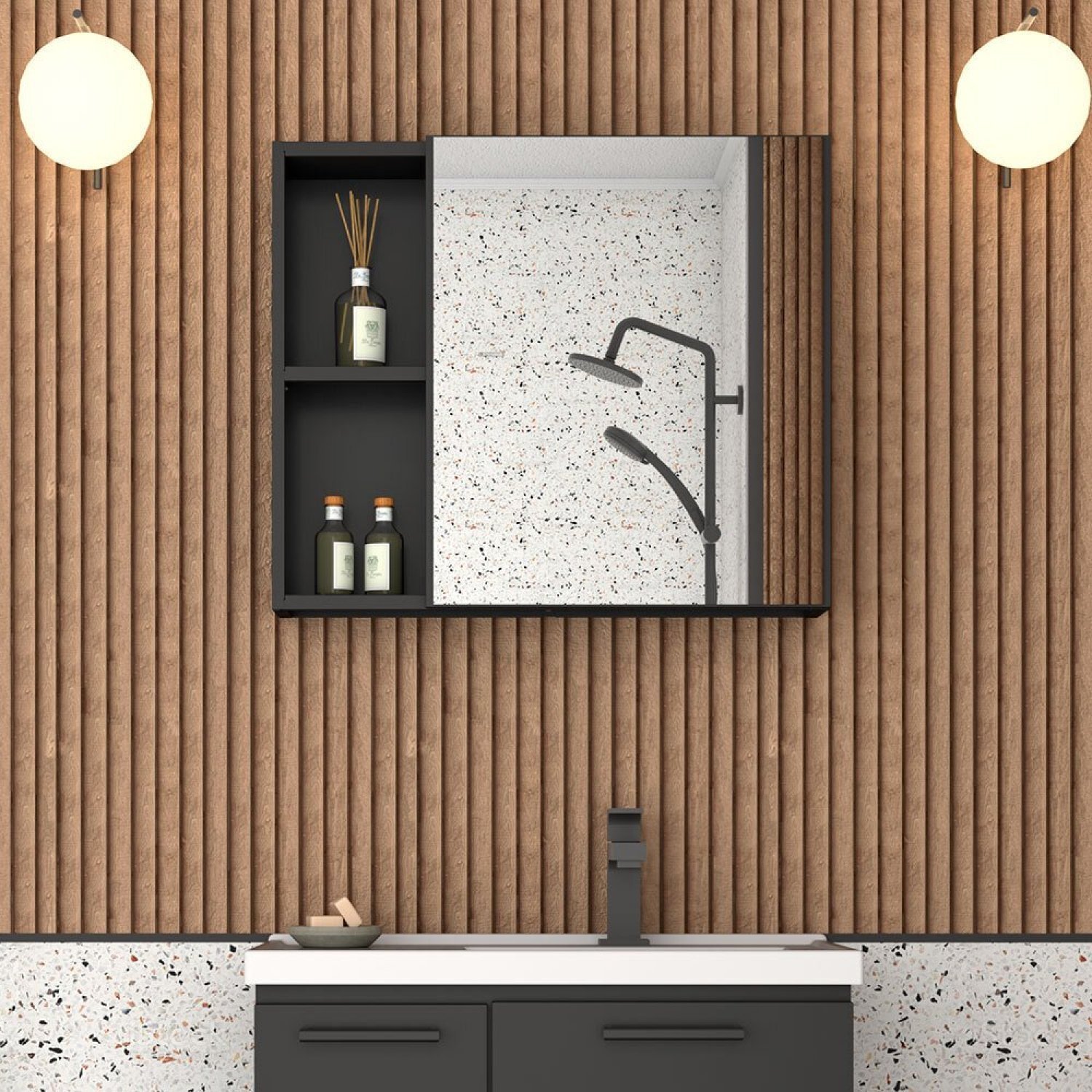 Espelheira para banheiro com Armário em Aço Ameixa Cozimax