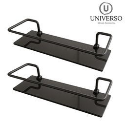 Kit Prateleira Suporte Porta Shampoo Preto Reto Fume 2 Uni. - 3