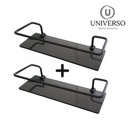Kit Prateleira Suporte Porta Shampoo Preto Reto Fume 2 Uni. - 5
