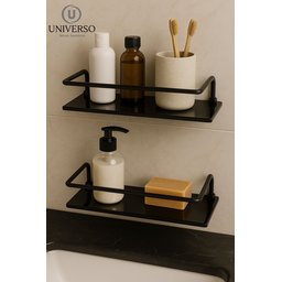 Kit Prateleira Suporte Porta Shampoo Preto Reto Fume 2 Uni. - 6
