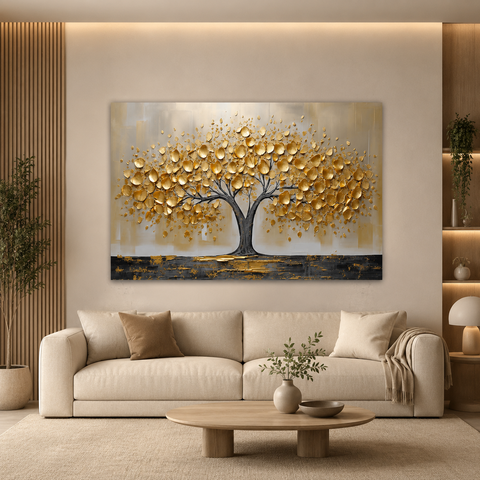 Quadro Árvore da Vida Dourada Luxo Elegante em Canvas 60x90