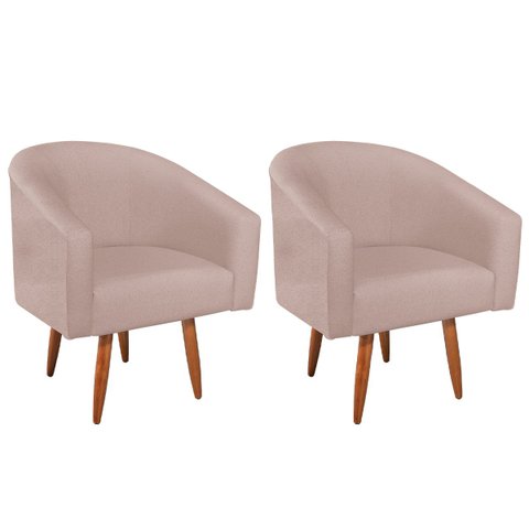 Kit 02 Poltronas Decorativas Sala de Estar Recepção Luiza Pés Palito Suede - Doce Sonho Móveis KIT 2