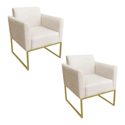 Kit 2 Poltronas Marisa Suede Bege Dourado D’Rossi
