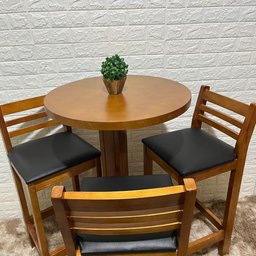 Conjunto Bistrô Fixo Mesa 3 Banquetas Estofadas de Madeira Cor:mel - 3
