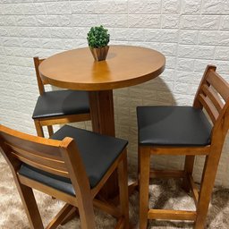 Conjunto Bistrô Fixo Mesa 3 Banquetas Estofadas de Madeira Cor:mel - 2