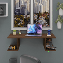 Ver imagem 2 de Mesa Suspensa Escrivaninha Computador 900x420 C/prateleiras - Nogal