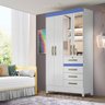 Guarda Roupa Com Espelho Solteiro 4 Portas 4 Gavetas Branco Azul Flex Silver Shop JM - 1