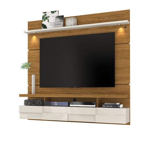 Rack com Bancada Suspensa e Painel Flora 1.8 p/ TV 60" Naturale/ Off White
