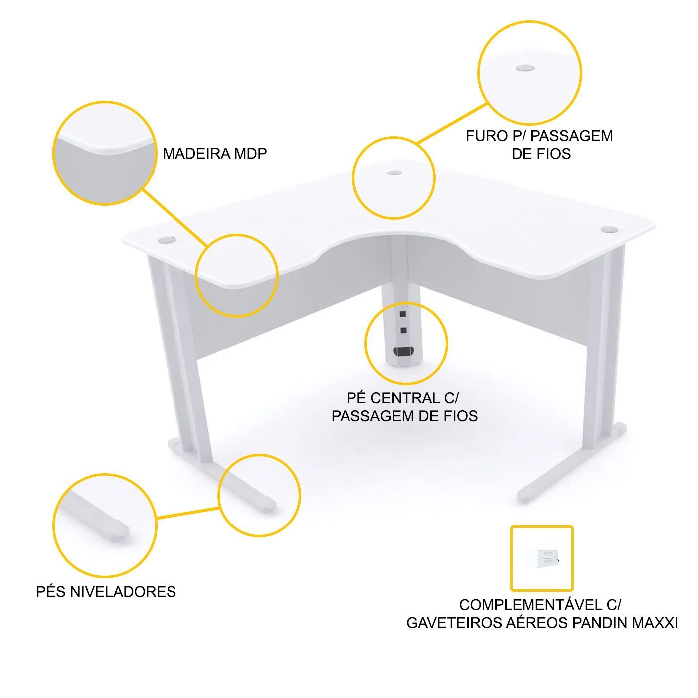 MESA EM L P/ ESCRITÓRIO 140X140 PANDIN MAXXI - BRANCO ETP1414 - 3