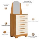 Ver imagem 4 de Cômoda para Quarto com Espelho 5 Gavetas 63cm Savona A04 Cinamomo Off White - Lyam Decor