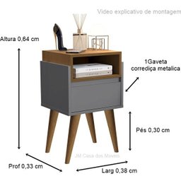 Mesa de Cabeceira Pés Palito Evora Onix / Nature - Comprar Moveis em Casa - 1