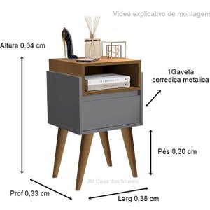 Mesa de Cabeceira Pés Palito Evora Onix / Nature - Comprar Moveis em Casa