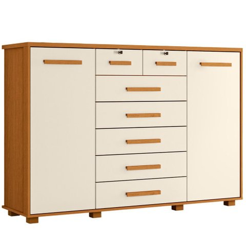 Cômoda Sapateira 2 Portas 7 Gavetas com Chave Riviera A04 Cinamomo Off White - Lyam Decor