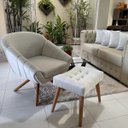 Ver imagem 2 de Kit Duas Poltrona Giovana Base Giratória Ferro e Madeira em Sued Premium:bege