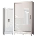 Ver imagem 1 de Guarda Roupa Solteiro 2 Portas de Correr com Espelho e Pés e Armário Multiuso com Pés Fit Branco
