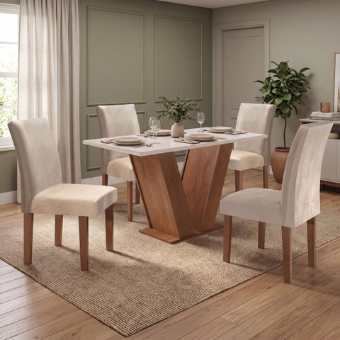 Conjunto Mesa de Jantar 4 Cadeiras 120cm com Tampo de Vidro
