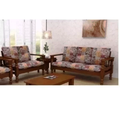 Conjunto de Sofá de Madeira Maciça 3+2 Lugares Torneado com Almofadas Ref-413