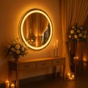 Ver imagem 5 de Espelho Redondo 50x50 cm Jateado LED 3 Cores Touch Moderno