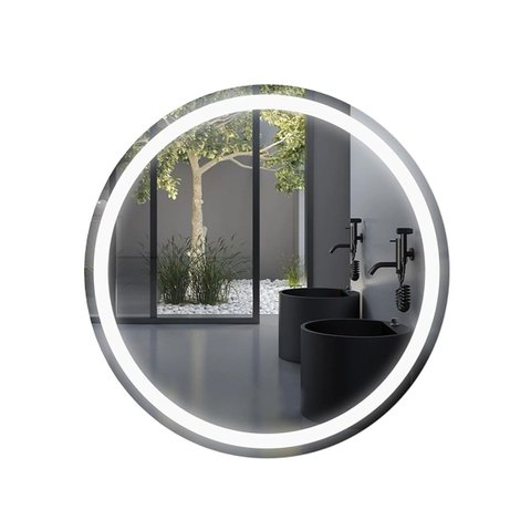 Espelho Redondo 50x50 cm Jateado LED 3 Cores Touch Moderno