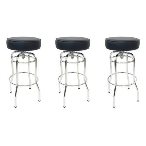 Banqueta Bar Média Altura 65cm Cromada assento preto Giratória Kit 3 Unidades Poltronas do Sul