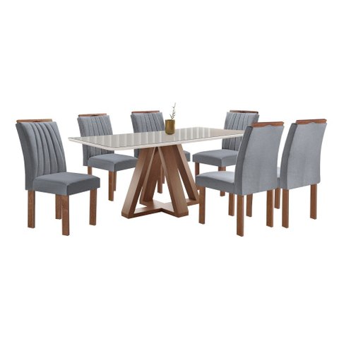 Mesa Kyra 170CMX90CM 6 Cadeiras Arizona Tampo Smart Plus Vidro Off White
