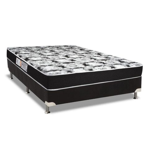 Cama Box Casal: Colchão Espuma D45 Luckspuma Gran Luck Pró Saúde + Base CRC Suede Black(138x188)