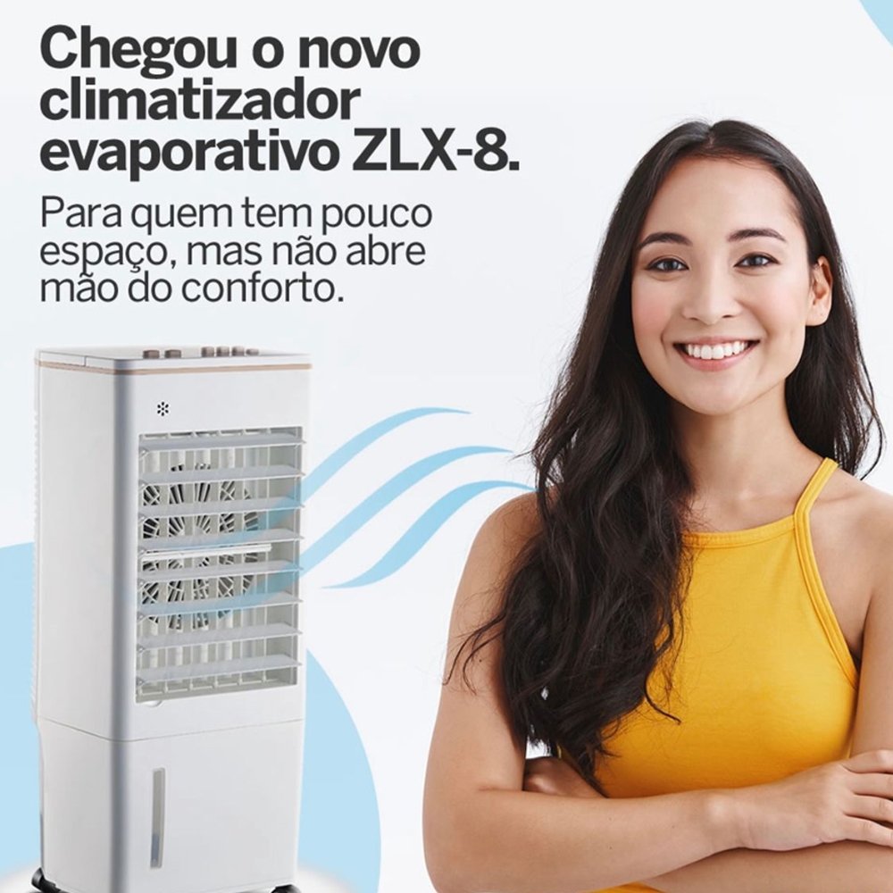 Climatizador de Ar Portátil Umidificador 8 Litros 4 Funções 65w Zellox - 6