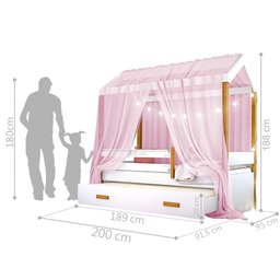 Cama Montessori com Auxiliar Cordão Led e Dossel - Rosa - 2