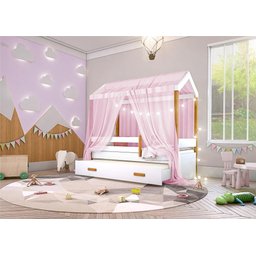 Cama Montessori com Auxiliar Cordão Led e Dossel - Rosa - 4