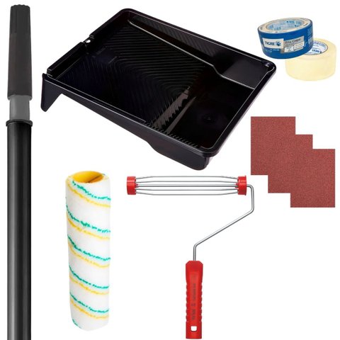 Rolo 23cm + Suporte Rolo 23cm + Bandeja 2,7l + 3 Lixas 120 + 3 Lixas 100 + Fita Crepe 48mmx50m + Cab