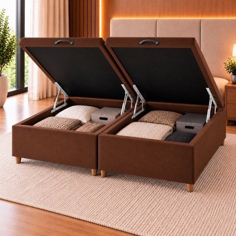 Base Box Baú Lions 35cm 1,98m 1,58m Marrom Viero