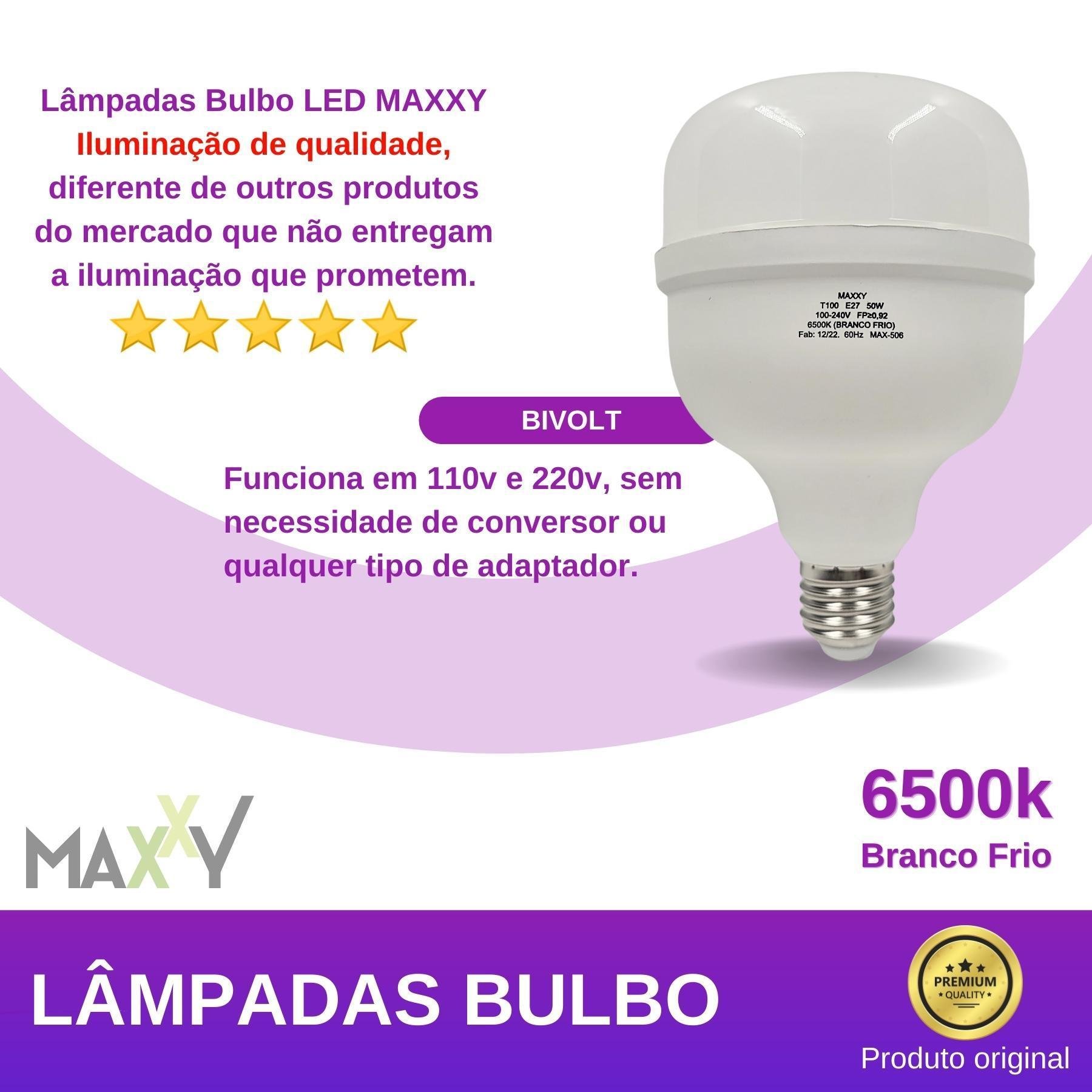 Kit 10 Lâmpadas Bulbo 50w Fria E27 - Branco Frio 6500k - 2