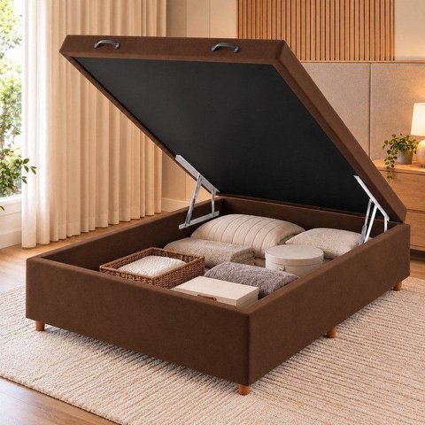 Base Box Baú Lions 35cm 1,88m 1,38m Marrom Viero