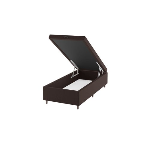 Base Box Baú Solteiro Revestimento Veludo Lions 88x188cm Marrom Viero