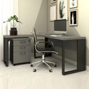 Ver imagem 2 de Mesa de Escritório em L Linha Industrial com Gaveteiro F5 Cor:cinza Sagrado com Preto