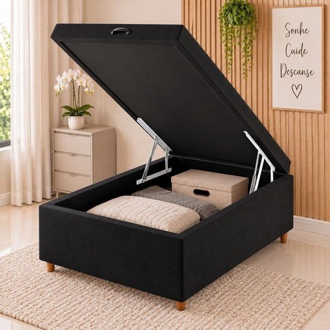 Base Box Baú Solteiro Lions 35cm 1,88m 0,88m Preto Viero