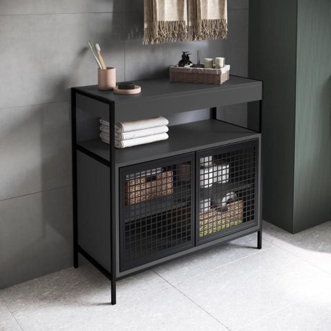 Armário Gabinete Banheiro 80cm P1038 Preto/grafite sem Cuba
