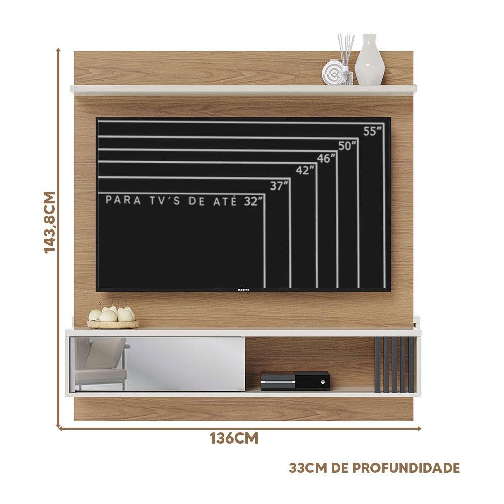 Painel Suspenso Com Espelho TV Até 55 Polegadas Freijó Off White Diamo ...