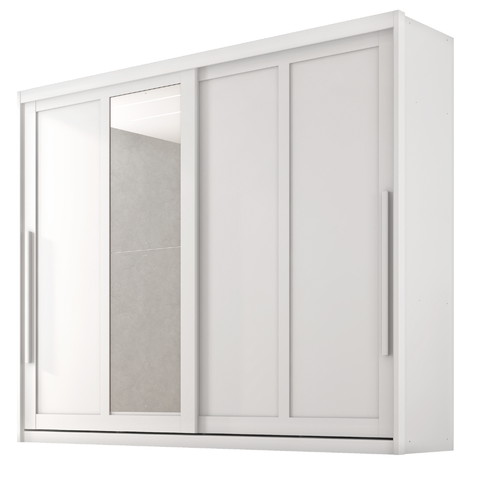 Guarda Roupas Casal 2 Portas de Correr com Espelho 100% Mdf 6 Gavetas Firenze Branco
