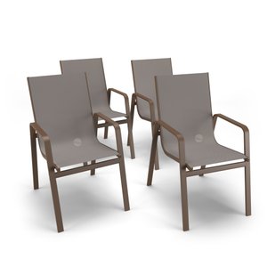 Kit 4 Cadeiras Miami Gourmet Alumínio Marrom Tela Fendi