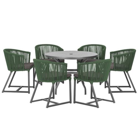 Mesa e 6 Cadeiras e Noronha Preto E11 Trama Original Verde