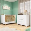 Ver imagem 1 de Quarto de Bebê com Cômoda 1 Porta e Berço 4 em 1 Minicama 100% MDF Mike Espresso Móveis Branco/Brilho/Amêndoa