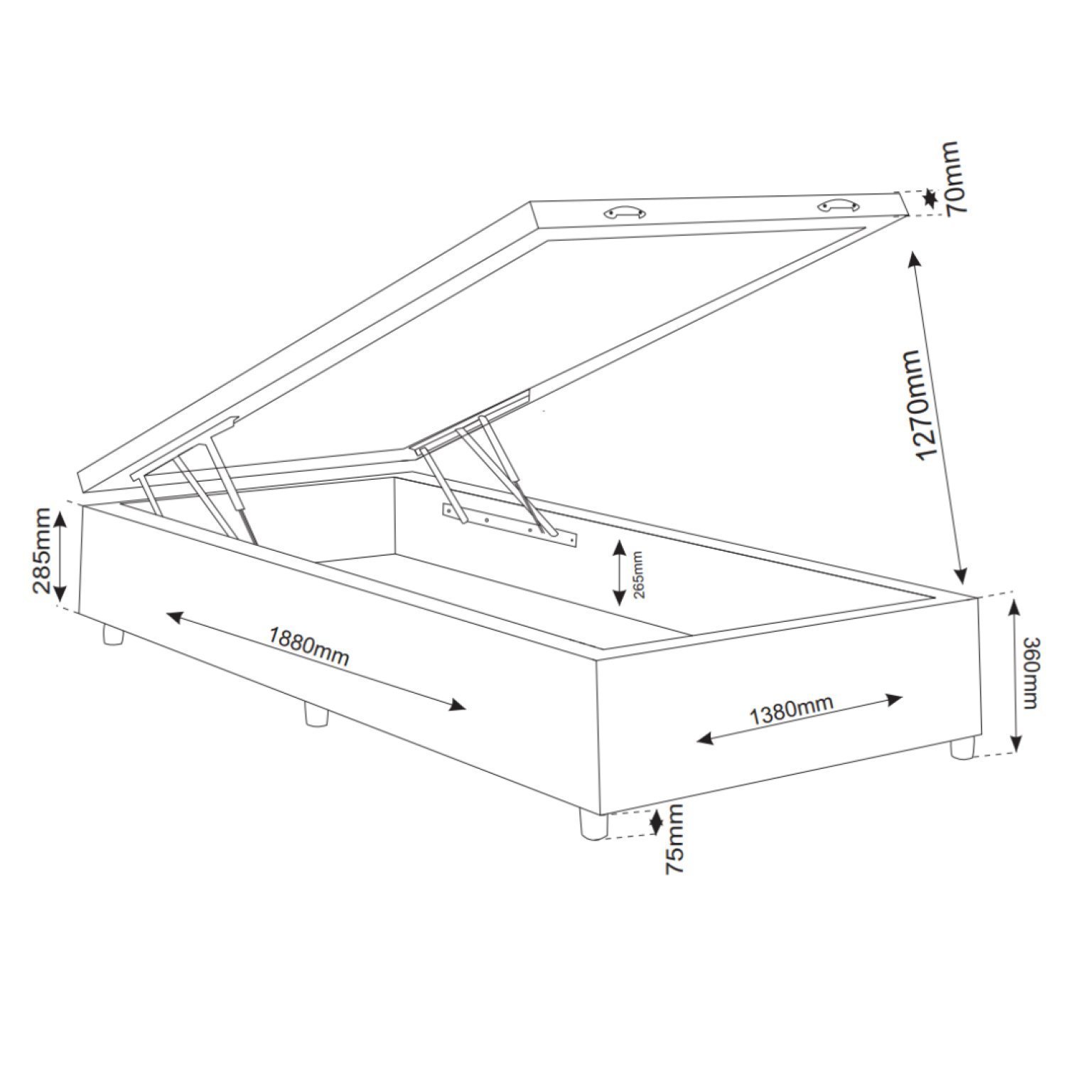 Base Box Baú Casal Ibiza 35cm 1,88m 1,38m - 2