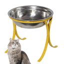 Ver imagem 1 de Comedouro Alto Simples em Ferro e Inox para Gatos Pet - Amarelo