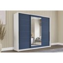 Ver imagem 1 de Guarda Roupa Casal 3 Portas de Correr (1 C/ Espelho) e 4 Gavetas Lisboa Branco/azul - Politorno