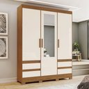 Ver imagem 1 de Guarda-roupa Solteiro Lema 3 Portas 4 Gavetas com Espelho Nature/off White - Henn